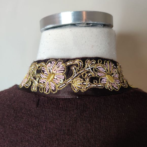 Cache Embroidered Cardigan Beaded Sequin Trim Open Front - Picture 10 of 12